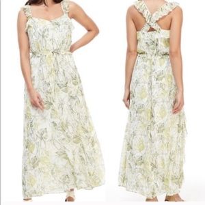 Gal Meets Glam 00 cheryl ruffle Tropical maxi dress cross back